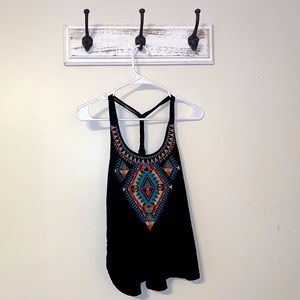 Black stitched graphic tank top
